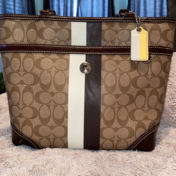 New COACH SIGNATURE HERITAGE STRIPE TOTE 14477 - Picture 1 of 15